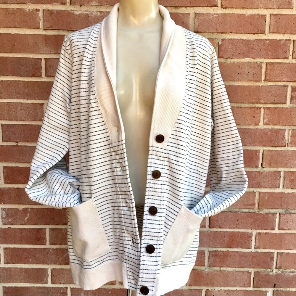 ORVIS Striped Shawl Collar Button V-Neck Cardigan